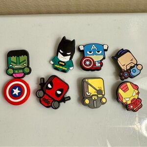 Lot of 8 Marvel Super Hero Ironman, Hulk, Deadpool & more Crocs Shoe Charms-NEW